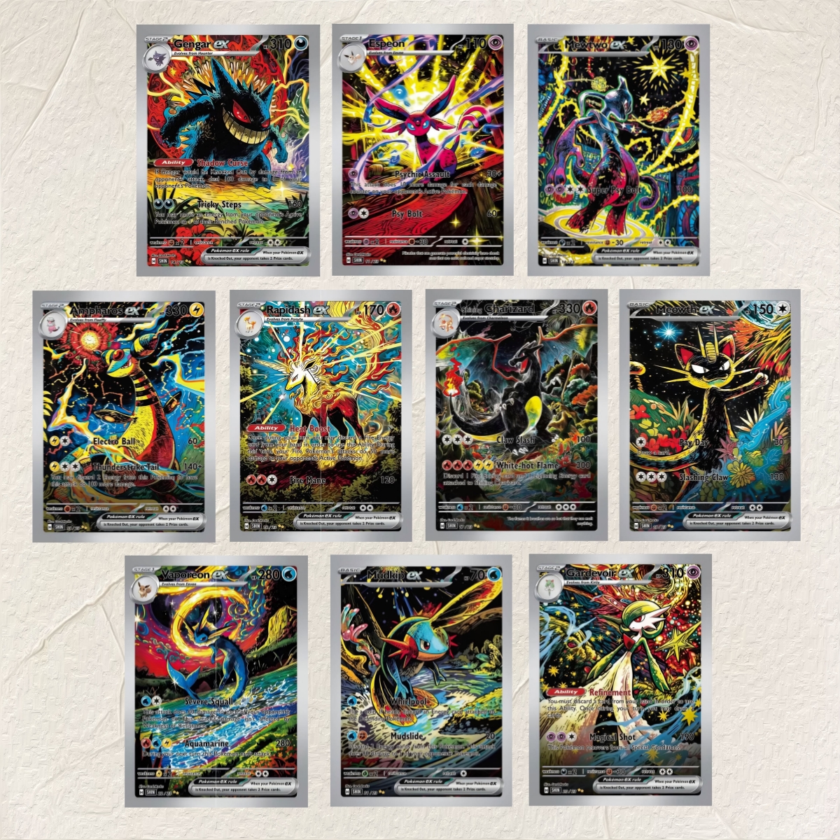 Board Game Anime - DIY Pokemon（Gengar Espeon Mewtwo Charizard）10Pcs Holographic