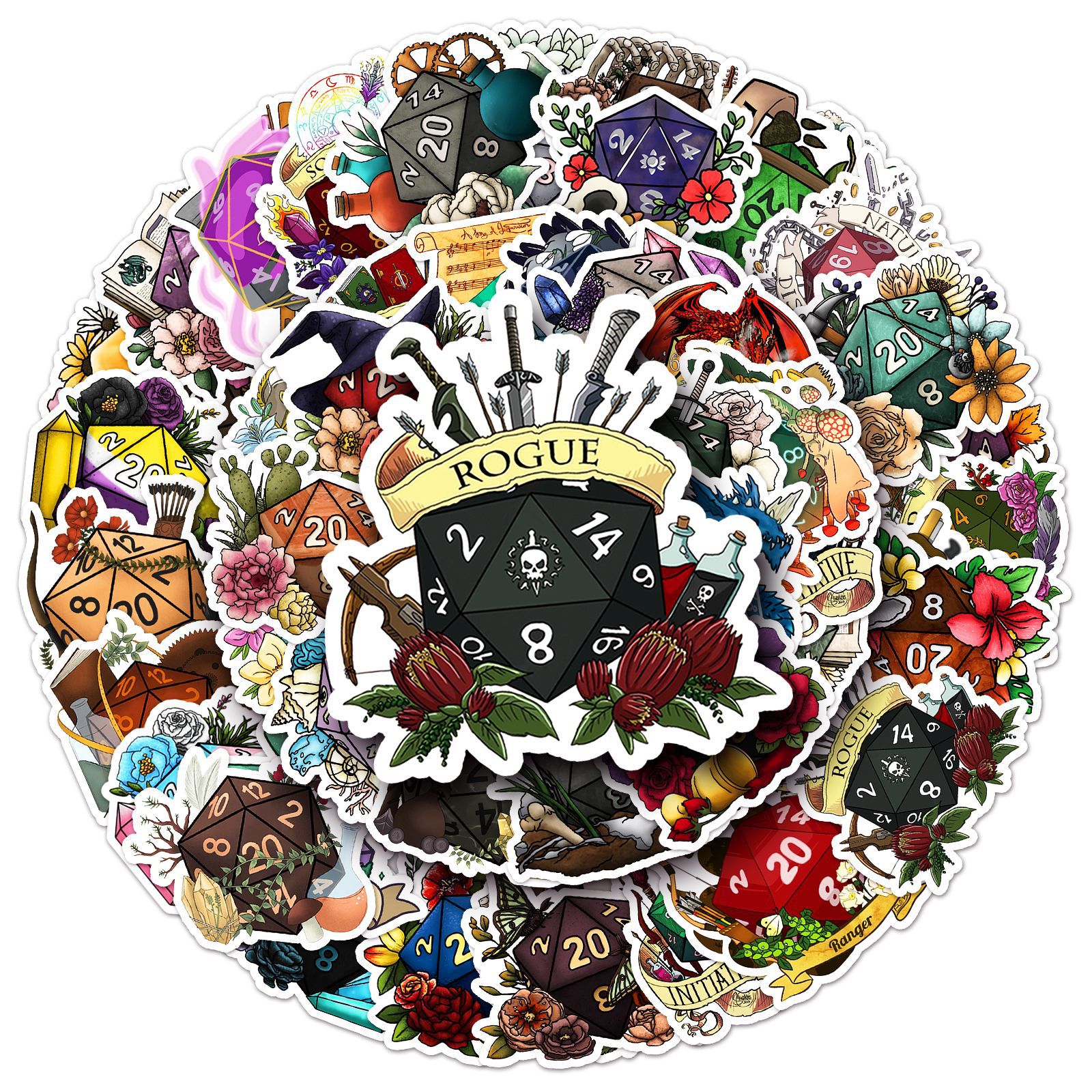 50PCS Polyhedral Dice Stickers - Board Game Quote ulasan dan harga