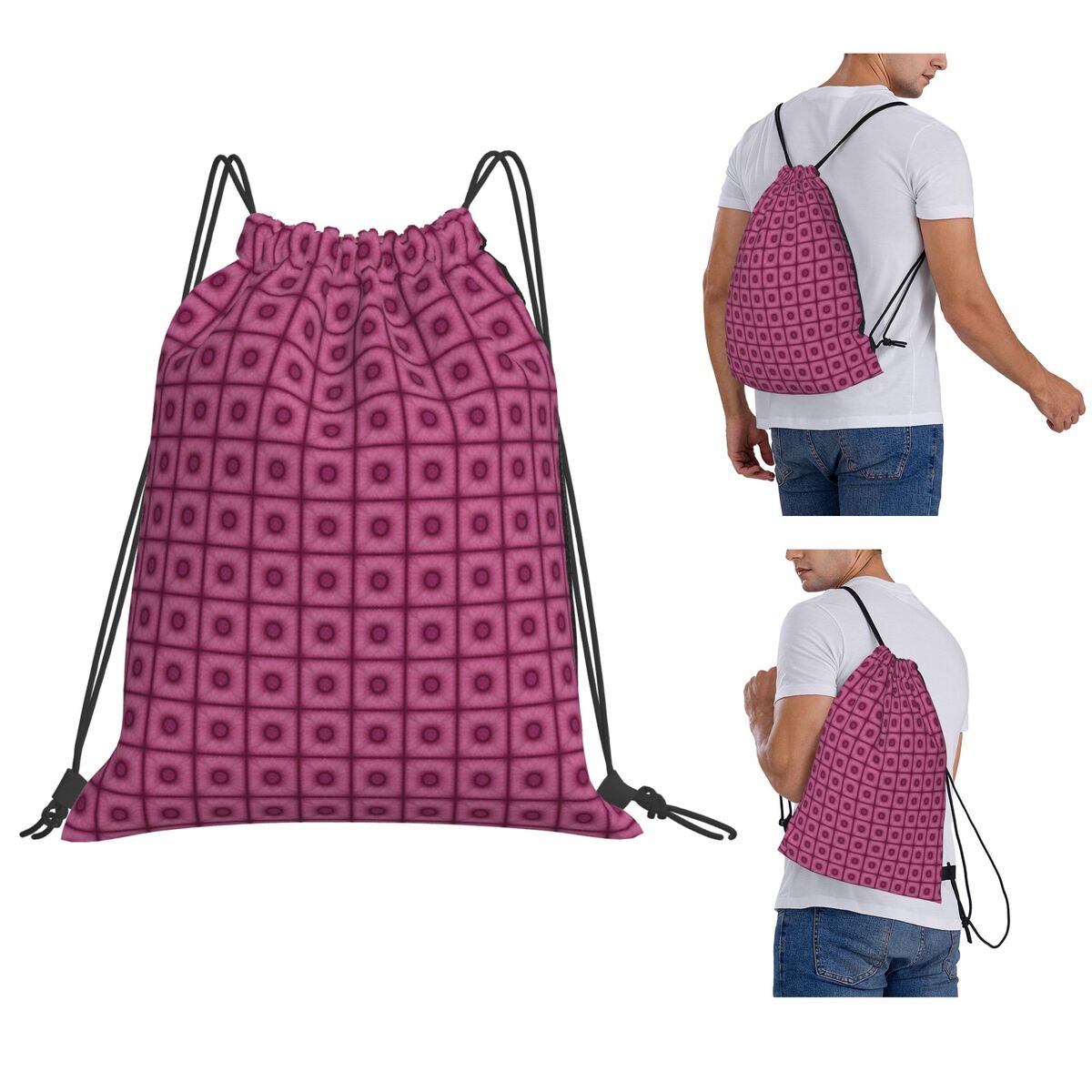 Poof Tile In Cherry Color Back - Tile Bag Drawstring ulasan dan harga