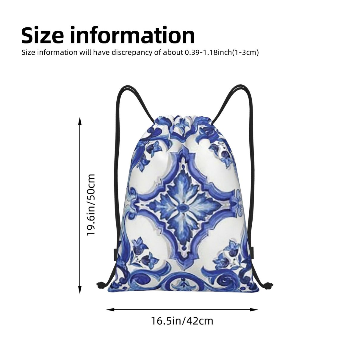 Blue Ornate Floral Mediterrane - Tile Bag Drawstring ulasan dan harga
