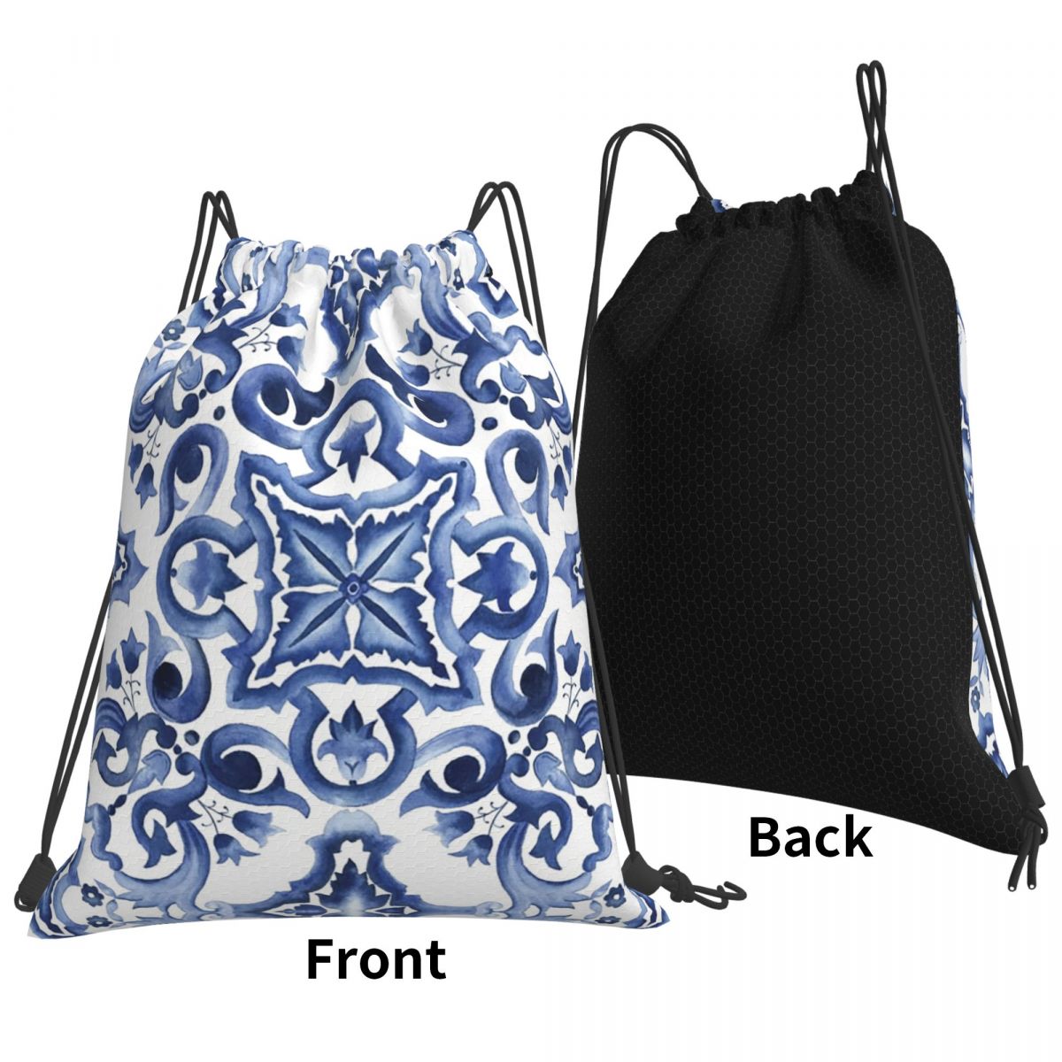 Blue Ornate Floral Mediterrane - Tile Bag Drawstring ulasan dan harga