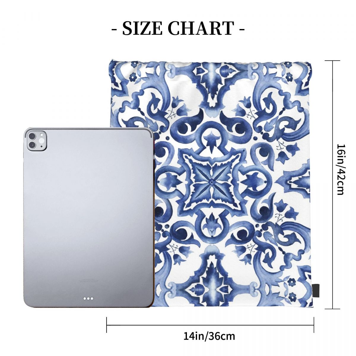 Blue Ornate Floral Mediterrane - Tile Bag Drawstring ulasan dan harga