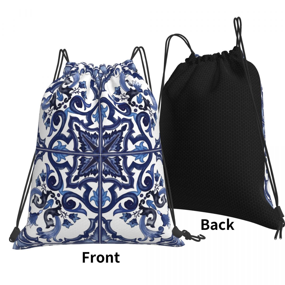 Blue Ornate Floral Mediterrane - Tile Bag Drawstring ulasan dan harga