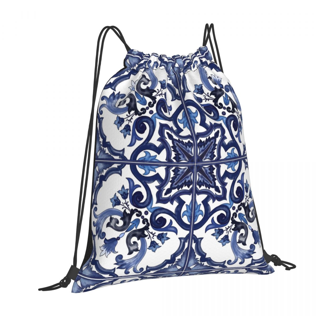 Blue Ornate Floral Mediterrane - Tile Bag Drawstring ulasan dan harga